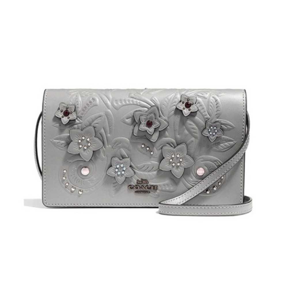 HAYDEN FOLDOVER CROSSBODY CLUTCH W/FLORAL TOOLING